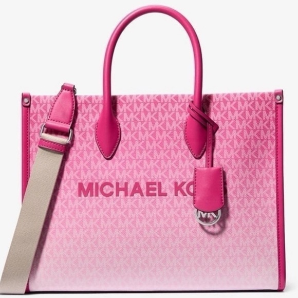 Michael Kors Mirella Medium Ombré Logo Tote Bag Dragonfruit - Picture 1 of 9